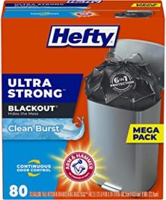 Hefty Ultra Strong Tall Kitchen Trash Bags, Blackout, Clean Burst